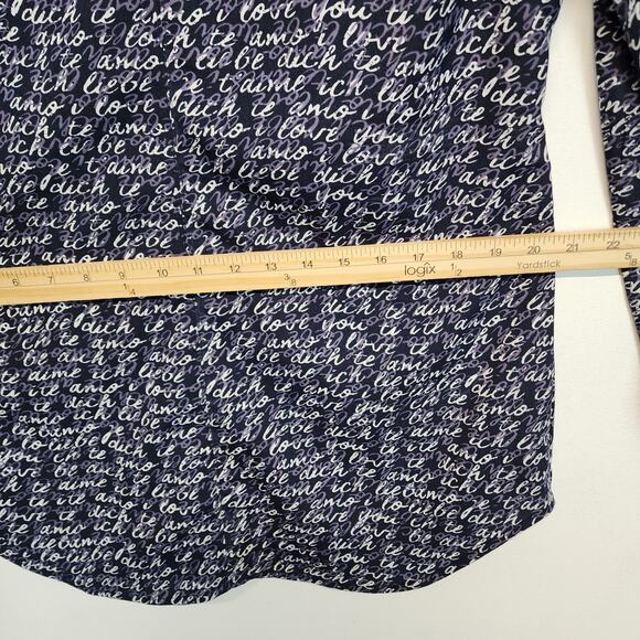 Cabi Tunic Top Blouse Size M Blue Script Print V-neck Relaxed Breezy Lightweight - Picture 11 of 13